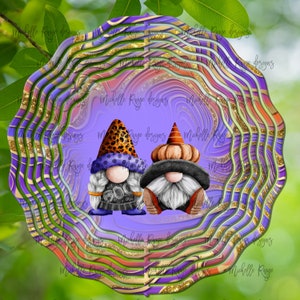 Halloween Purple and Orange Gnomes Wind Spinner, Hanging Wind Spinners for Outdoors, Sublimation Design, Instant Download