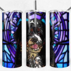 Bernedoodle Glasmalerei PNG Sublimationsbecher Wrap, Tumbler-Datei, 20 Unzen Tumbler Design, digitaler Download, PNG Bernadoodle Dog Mom