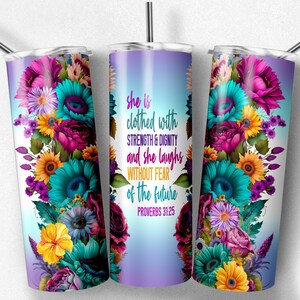 Proverbs 31.25 PNG Sublimation Tumbler Wrap, Bright Colors Watercolor ...