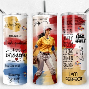 Softball Player Affirmation PNG Sublimation Tumbler Wrap, Softball Self Love, file Skinny Tumbler da 20 oz, Inspirational, Download istantaneo