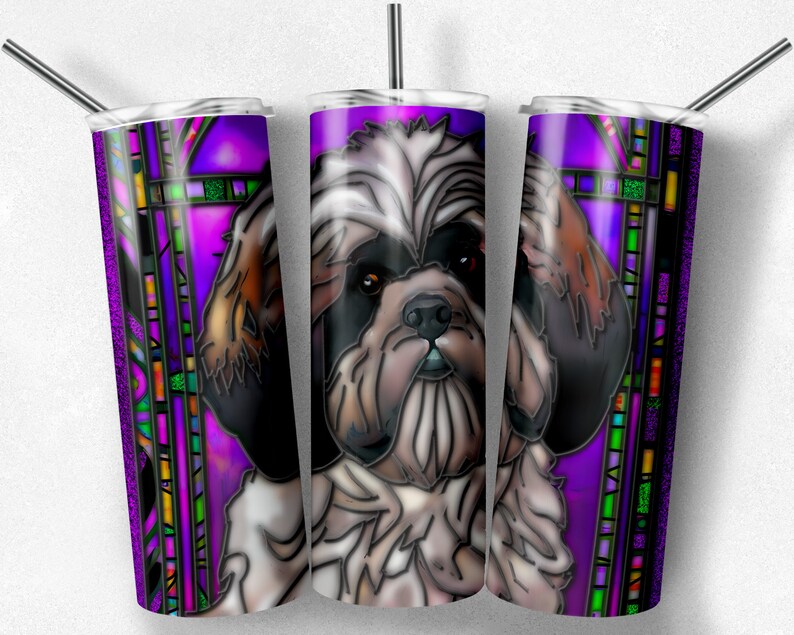 Shih TZU Stained Glass PNG Wrap Puppy Sublimation Tumbler - Etsy