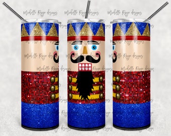 Weihnachtsnussknacker, Rot, BlauSchwarz, Gold, Glitter, 20 Unzen Skinny Tumbler, Sublimation, Wasserschiebefolie, Digital, PNG, Design