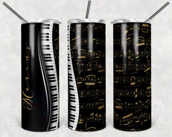 Piano Musical png  tumbler wrap, black gold foil music notes, Piano, sublimation 20 oz skinny tumbler file , instant download, Music teacher