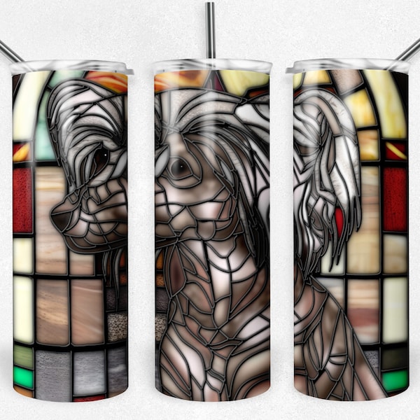 Chinese Crested Hairless Dog PNG Tumbler Sublimation Wrap, Stained Glass Sublimation file, 20oz Tumbler Design, Digital Download,  PNG