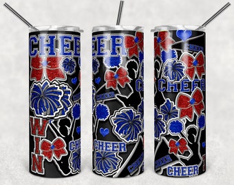 Red and Royal Blue Burst Cheerleader, Skinny Tumblers, 20 oz Tumbler, Instant Download, PNG