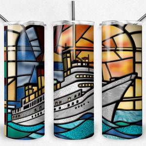 Fähre Buntglas PNG Wrap, Reise Boot Design, Sublimation Becher Datei, 20 Unzen Becher Design, digitaler Download, Mosaik