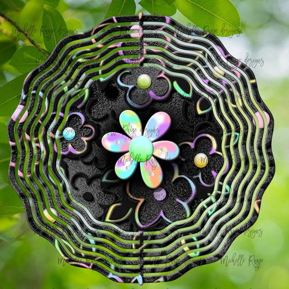 Pastel Rainbow Flowers Peekaboo Wind Spinner, Hanging Wind.