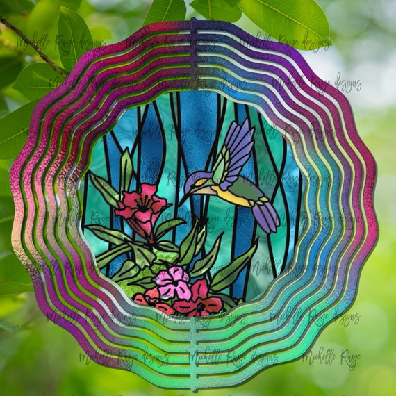 Hummingbird Stained Glass Hanging Wind Spinners for Outdoors Etsy