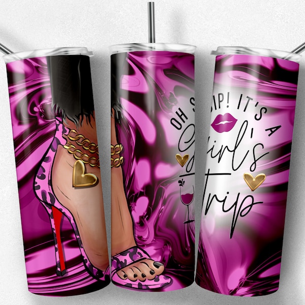 Girls Trip sublimation PNG tumbler wrap, Leopard Heels, Bachelorette Weekend, Skinny 20 oz Tumblers,  Girls Vacation,  Ladies Night Out