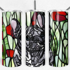 French Bulldog - Blue Merle Blue Eyes Stained Glass PNG Sublimation Wrap, 20oz Tumbler Design, Frenchie, Digital Download, PNG Dog Mom,JPG