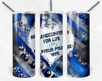 Proud Wife Police Milky Way, Blue Line, Badge, Brush Strokes, Sublimation Design, 20 oz Skinny Tumbler, Instant Download