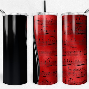 Notas musicales Sublimación PNG Wrap, Diseño de vaso de partituras, Profesor de música 20 oz Skinny Tumbler File, Banda, Orquesta Descarga instantánea, PNG