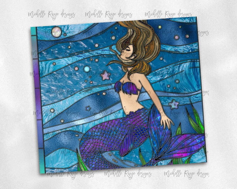 Stained Glass Under the Sea Mermaid PNG Wrap, Fantasy Design ...