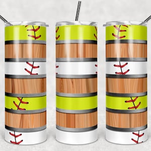 Béisbol y softbol con rayas de grano de madera, vasos flacos, vaso de 20 oz, descarga instantánea, PNG