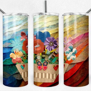 Fabric and Button Flower Bouquet Tumbler PNG- 20 oz Tumblers, Instant Download, PNG