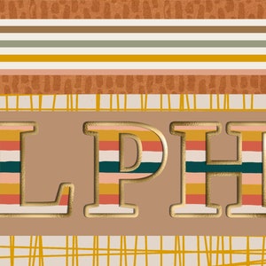 Boho Rainbow Striped Alphabet, Gold Bevel, PNG Overlays, Letter Overlays, ABC Clipart, PNG Font