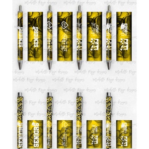 2023 Afstuderen PNG Pen Wraps Geel en Zwart Set 4,2023 Senior Pen-bestand, Klasse van 2023 Mockup inbegrepen, Schoolkleuren, Middelbare School, College