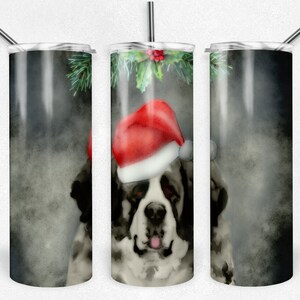 Saint Bernard in Santa Hat PNG Sublimation Tumbler file, 20oz Tumbler Design, Full Tumbler Wrap,  Dog Lover PNG