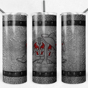Rust Black, Red, Cowboy Hat and Boots, Tooled Leather, Western, Sublimation Design, 20 oz Skinny Tumbler, Instant Download