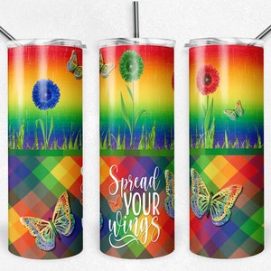 Allarga le tue ali, farfalla e fiori Plaid luminoso, sublimazione, bicchieri magri, bicchiere da 20 oz, download istantaneo