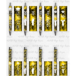2023 Abschluss PNG Pen Wraps Gelb und Schwarz Set 5,2023 Senior Pen Datei, Klasse von 2023 Mockup enthalten, Schulfarben, High School, College
