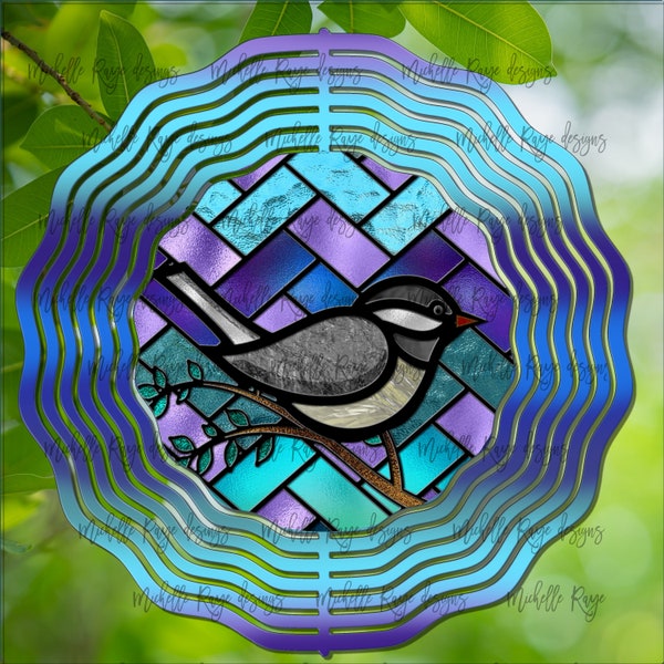 Chickadee Bird Stained Glass, Hanging Wind Spinners for Outdoors, Sublimation Design, Instant Download