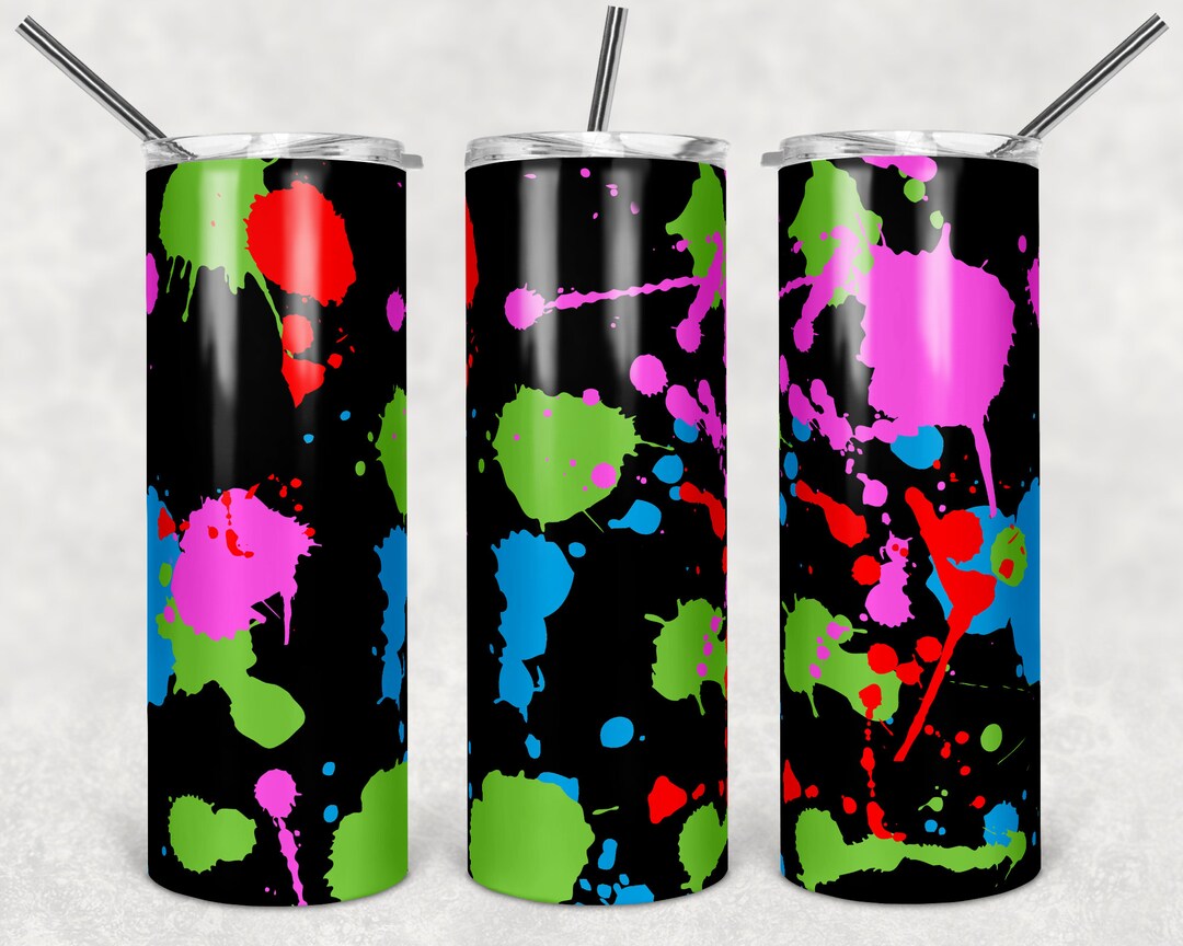 Neon Paint Drip, Splatter, 20 Oz Skinny Tumbler, Sublimation Design