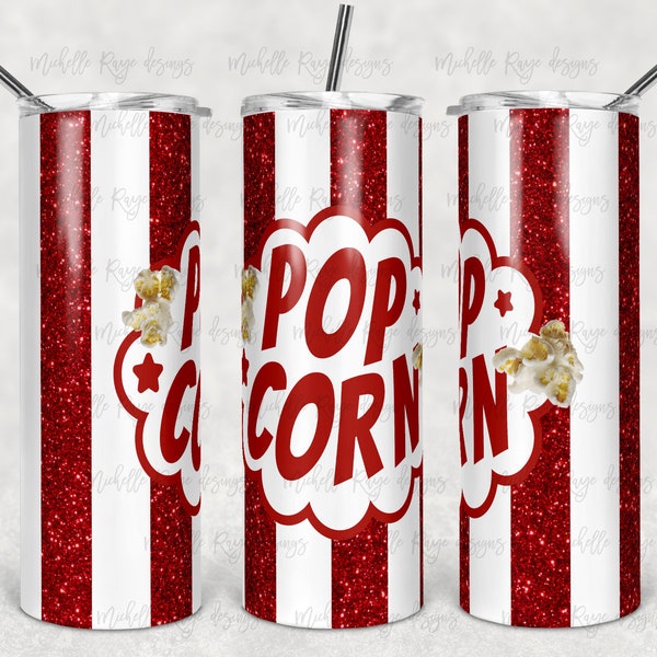 Popcorn Box Sublimation PNG Glitter Stripes, Perfect with Popcorn Topper, 20 oz Skinny Tumbler Sublimation Design, Digital Download, PNG,