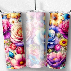Emballage de gobelet PNG de fleurs à l'aquarelle, correspond aux noms de maman, emballage de sublimation fête des mères, 20 oz. Gobelets minces, téléchargement numérique instantané, PNG