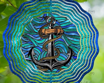 Anchor Stained Glass, Hanging Wind Spinners for Outdoors, Sublimation Design, Instant Download