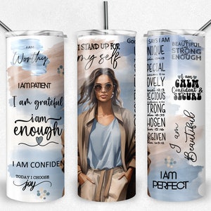 Affirmation de femme hispanique PNG enveloppement de gobelet à sublimation, peau claire 20 oz gobelet skinny amour de soi, source d'inspiration, téléchargement immédiat
