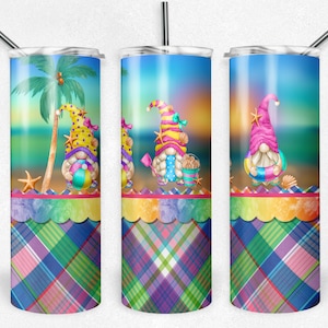 Gnomos de verano, cuadros brillantes, sublimación, vasos flacos, vaso de 20 oz, descarga instantánea, PNG