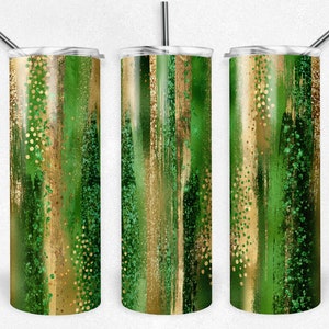 Groene en gouden glitter penseelstreken, penseelstreken, magere bekers, 20 oz tuimelaar, instant download, PNG