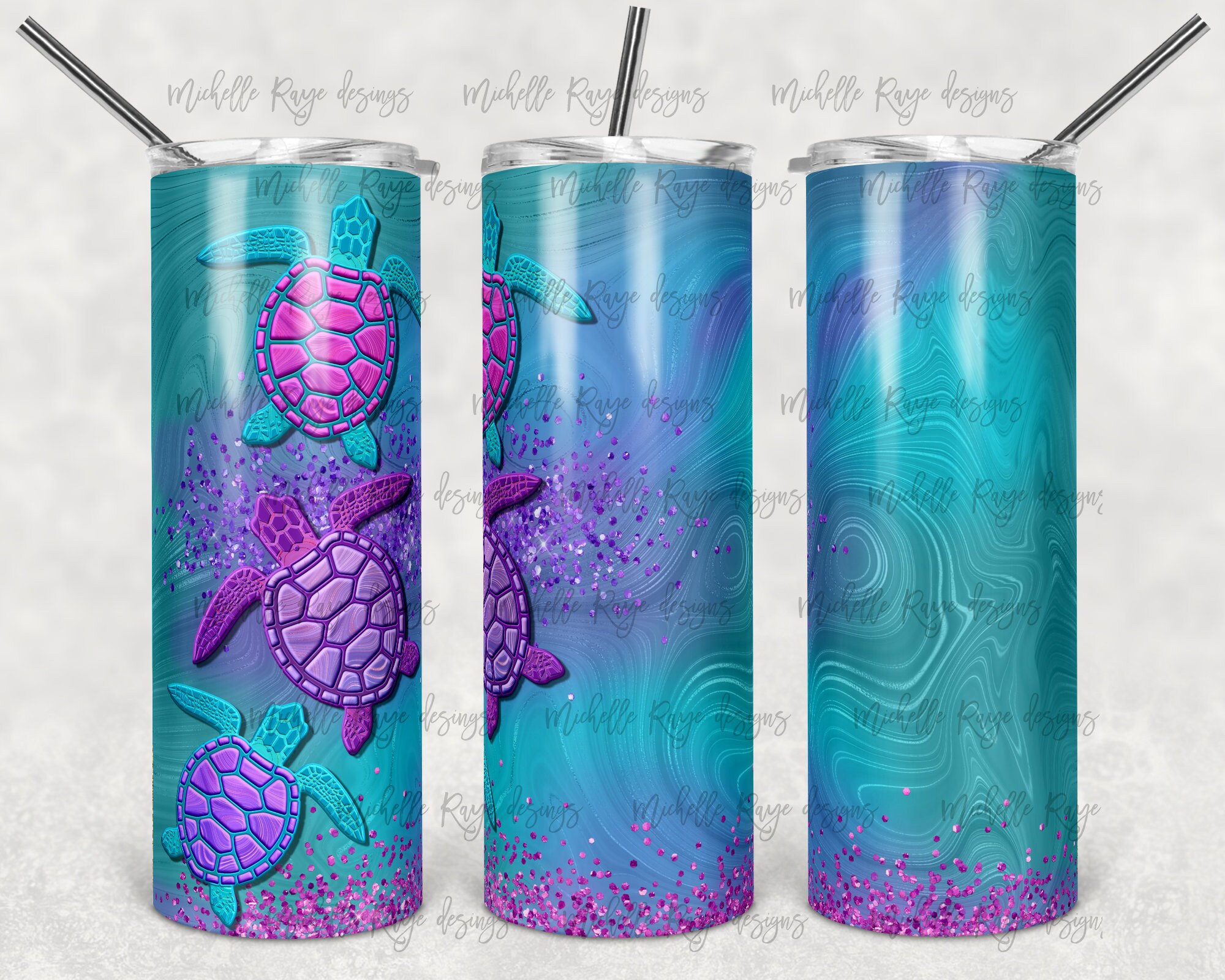 Turtle tumbler Look of 3d Sublimation on skinny tumblers Etsy