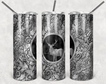 Silver Tooled Deer Frame, Silhoutte, Hunting Deer  Sublimation Design, Digital Download PNG, Instant DIGITAL ONLY