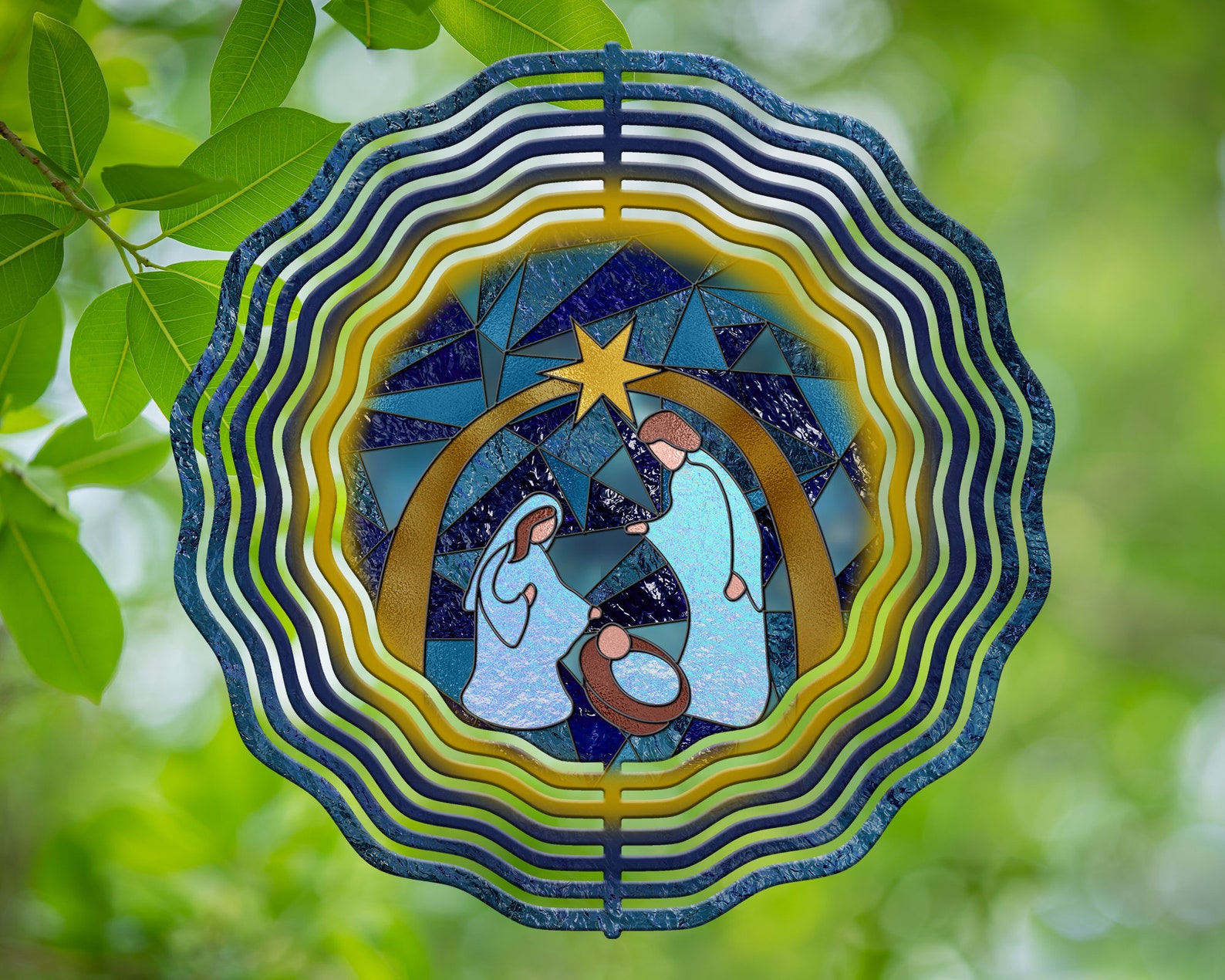 Baby Jesus Nativity Scene Stained Glass Hanging Wind Spinners Etsy