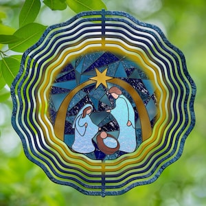 Baby Jesus Nativity Scene Stained Glass Hanging Wind Spinners for Outdoors, Sublimation Design, Instant Download