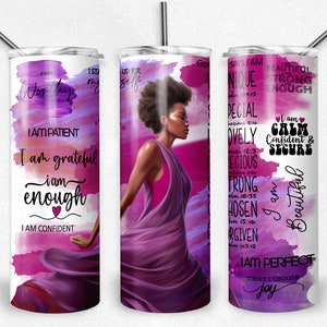 African American Affermation PNG Sublimazione tumbler wrap, afroamericano, 20 oz Skinny Tumbler Self Love, Inspirational, download istantaneo