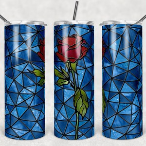 Vidrieras de rosa azul y roja, vasos flacos, vaso de 20 oz, descarga instantánea