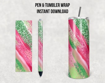 Glitter Watermeloen Melkweg, Melkweg, 20 oz Skinny Tumbler en Pen Combo, Sublimatie Design, Instant Download