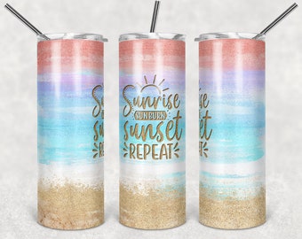 Sunrise Sunburn Sunset Repeat PNG,  Sublimation tumbler wrap, Pastel sunset, Summer Lake, 20 oz Skinny Tumbler Design, Digital Download PNG,