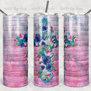 Cruz floral de Pascua en acuarela sobre veta de madera rosa, sublimación, 20 oz. Vasos flacos, descarga digital instantánea