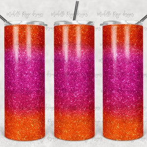 Orange and Pink Ombre Glitter, Sublimation, 20 oz Skinny Tumbler, Instant Download