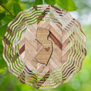 Spinner de viento de grano de madera de Nueva Jersey, Spinners de viento colgantes para exteriores, diseño de sublimación, descarga instantánea