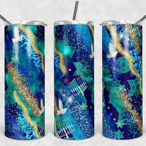 Hanukkah Milky Way PNG Sublimation Wrap, Fichier de vacances juives, Sublimation, 20 oz Skinny Tumbler Design, Téléchargement numérique instantané, PNG