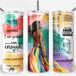 Enveloppement de gobelet à sublimation PNG arc-en-ciel affirmation de l'amour de soi, afro-américain, mèches noires, femme, fichier gobelet skinny 20 oz, source d'inspiration,