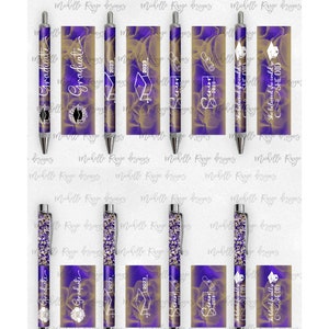 2023 Afstuderen PNG Pen Wraps Paars en Goud Set 1,2023 Senior Pen-bestand, Klasse van 2023 Mockup inbegrepen, Schoolkleuren, Middelbare School, College