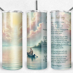 Gone Fishing in Heaven PNG envoltura de vaso, Memorial, Pescador en el cielo, Sublimación, Vaso flaco de 20 oz, Descarga digital instantánea, PNG