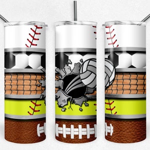 Multi Sport Stripes - Softball Volleyball Football Baseball Soccer, 20 oz Skinny Tumbler, Sublimation Design, Instant Digital Download