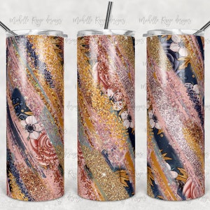 Floral Blush en blauwe Melkweg, sublimatie, magere bekers, 20 oz tuimelaar, instant digitale download, PNG